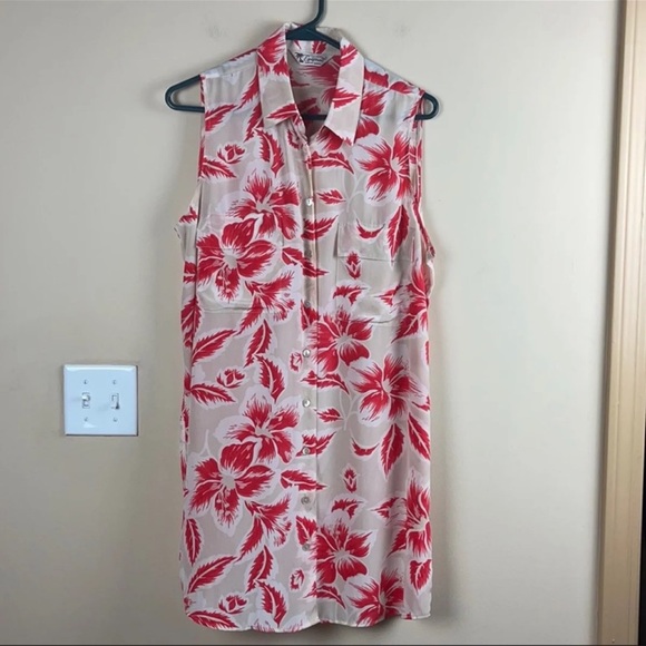 Equipment Dresses Equipment Femme Hawaiian Silk Shirt Dress Hibiscus Tropical Coastal